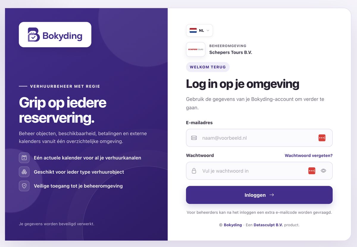 Inlogomgeving van Bokyding